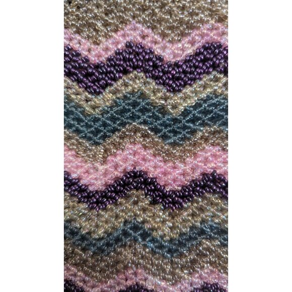 Beaded Purse Woven Small 6 Inch Handbag Multicolor Purple Silver Chevron Bead De - Picture 9 of 10